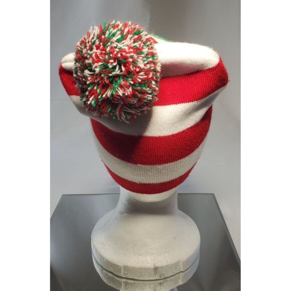 Lotsa Lites Flashing Pom Pom Beanie Hat Knitted Holiday Christmas Tree Design - Picture 2 of 7